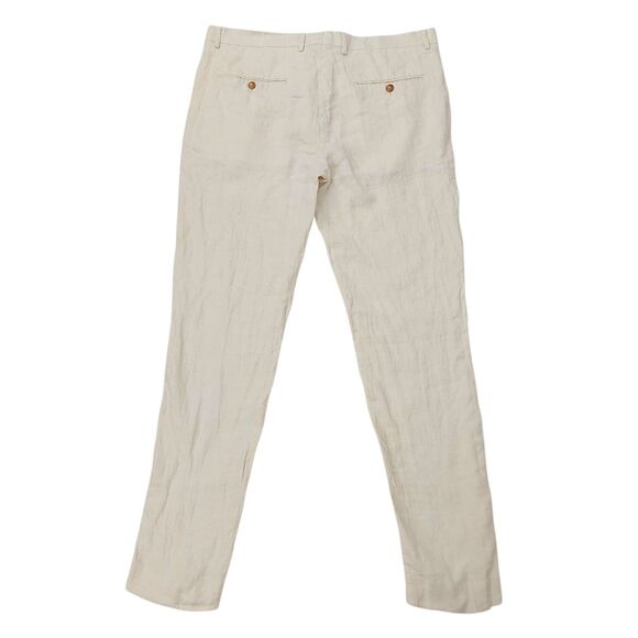 MNG by Mango Pants Mens 36x33 Beige 100% Linen Tailored Flat Front Travel Beach - Picture 5 of 13